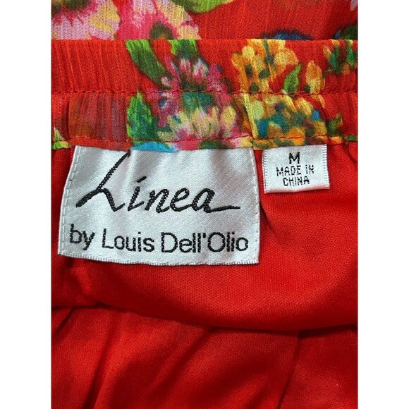 Linea By Louis DellOlio Floral Tiered Red Pleated MidiBoho Peasant Skirt Sz M - Picture 6 of 10